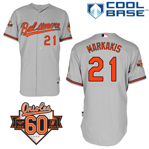 Nick Markakis #21 MLB Jersey-Baltimore Orioles Men's Authentic Road Gray Cool Base Baseball Jersey